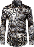 Men'S Printed Design Satin Button up Dress Shirt