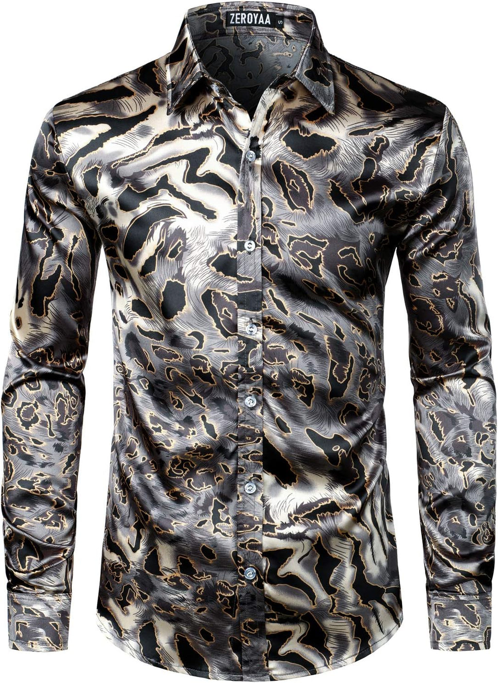 Men'S Printed Design Satin Button up Dress Shirt