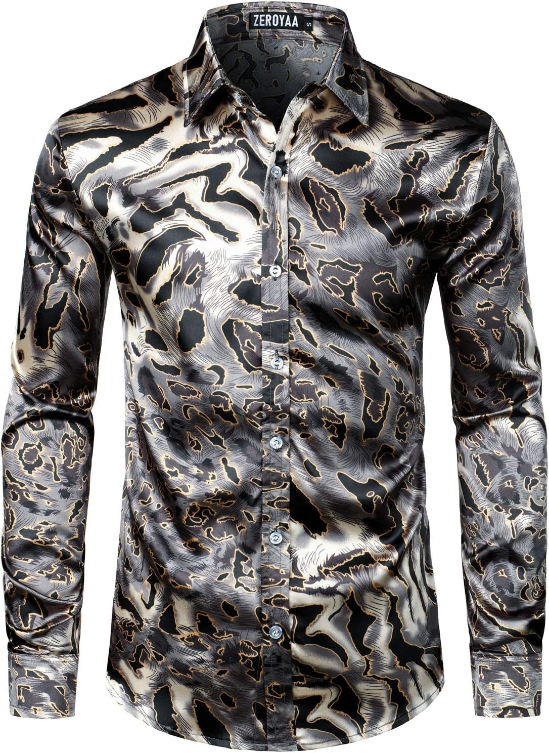 Men'S Printed Design Satin Button up Dress Shirt