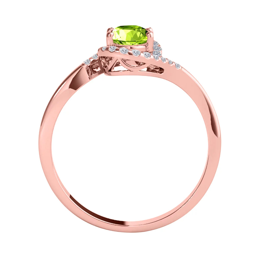 Engagement Rings for Women 1.00 Carat Oval Shape Peridot & round White Diamond Gemstone Ring Prong-Setting 14K Rose Gold