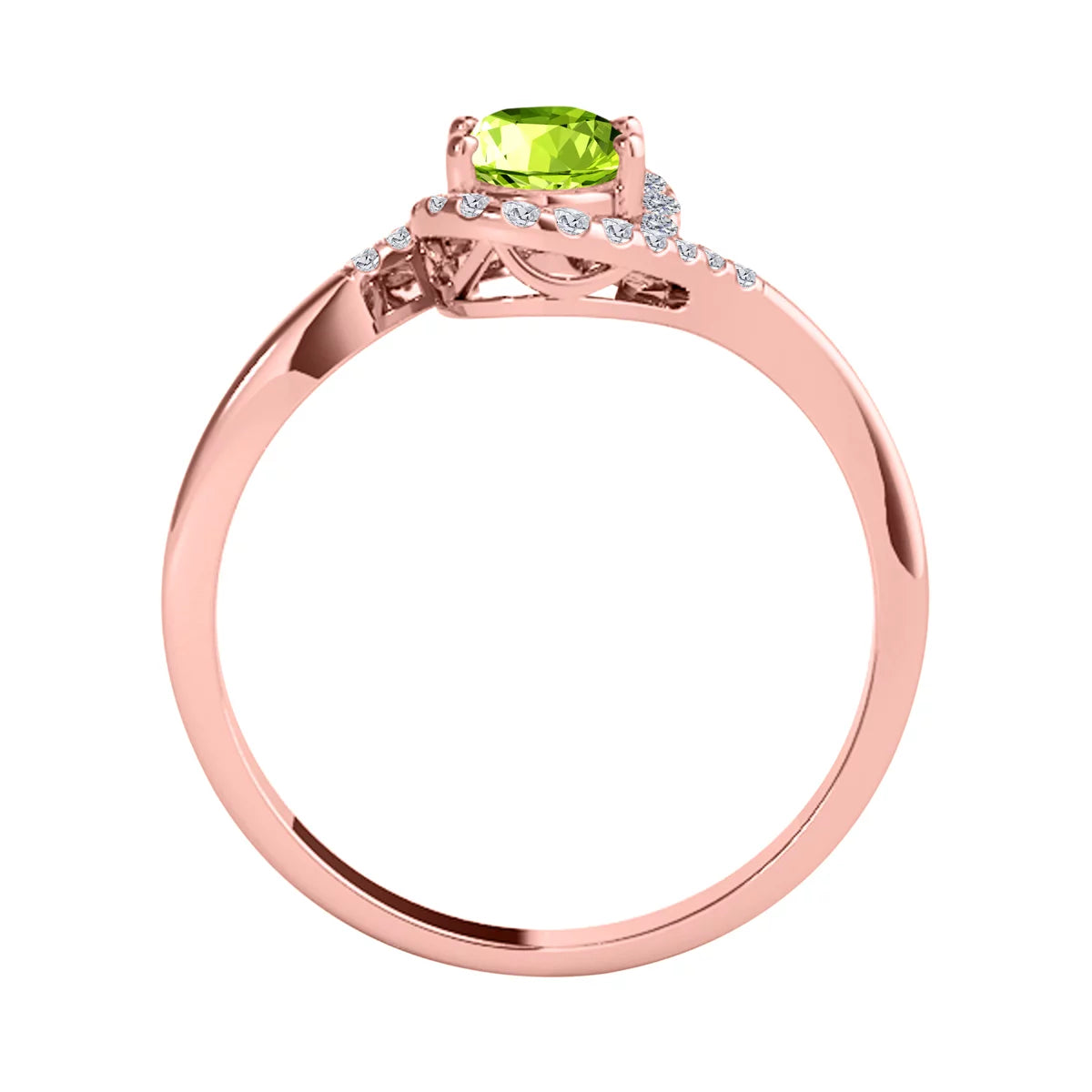 Engagement Rings for Women 1.00 Carat Oval Shape Peridot & round White Diamond Gemstone Ring Prong-Setting 14K Rose Gold
