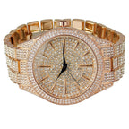 Men'S "Hour Marks" Iced Rose Gold Plated 8" Watch & Bracelet Simulated CZ Set