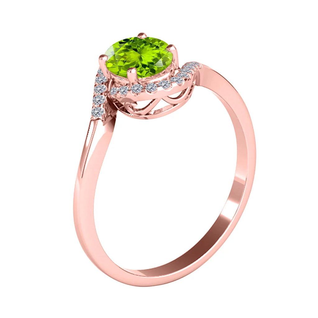 Engagement Rings for Women 1.00 Carat Oval Shape Peridot & round White Diamond Gemstone Ring Prong-Setting 14K Rose Gold