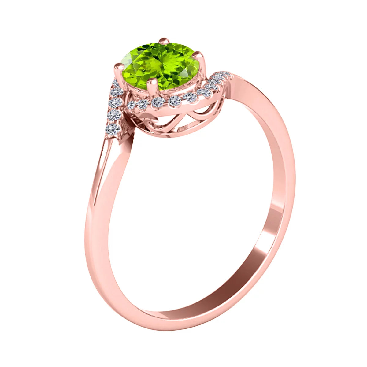 Engagement Rings for Women 1.00 Carat Oval Shape Peridot & round White Diamond Gemstone Ring Prong-Setting 14K Rose Gold