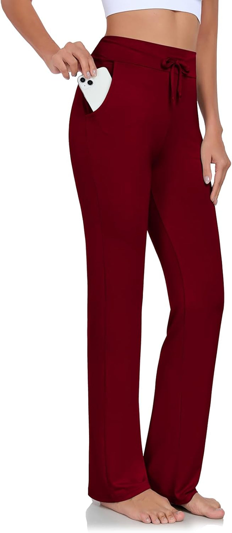 Womens Yoga Pants with Pockets Straight-Leg Loose Comfy Modal Drawstring Lounge Running Long Active Casual Sweatpants
