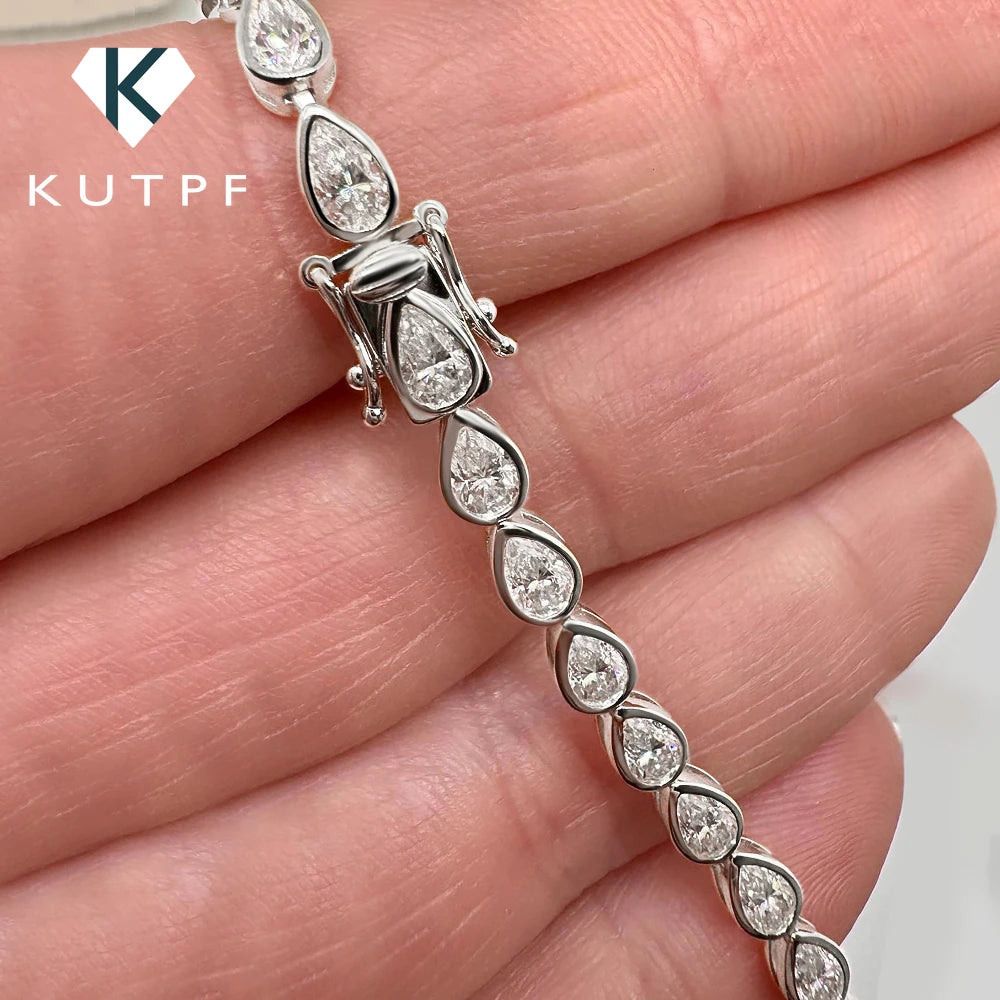 Certified 0.2Carat Waterdrop Moissanite Tennis Bracelets Bezel Set 925 Sterling Silver Pear Cut Diamond Bracelet for Women