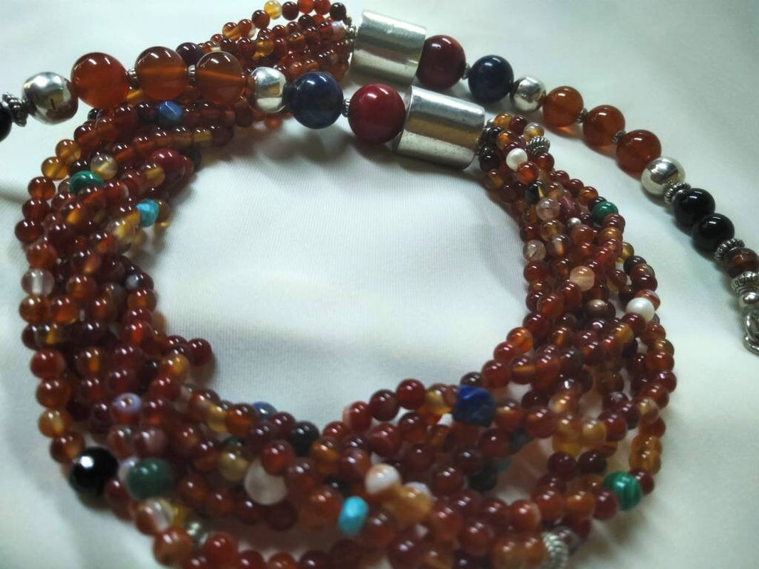 Morocco - Magnificent Multi-Strand Gemstone Necklace, Berber Necklace, Ethnic, Evening Necklace, Agate Necklace, Boho Necklace.