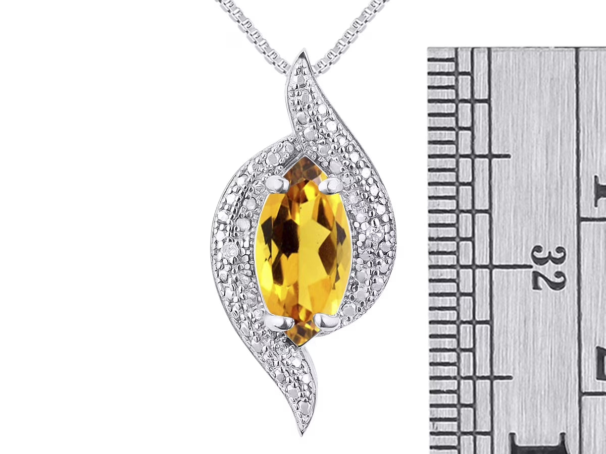 Necklace Sterling Silver 925 Designer Necklace Marquise Gemstone & Diamonds Pendant 18" Chain 10X5MM Citrine November Birthstone Womens Jewelry Silver Necklace