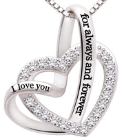 Jewelry Sterling Silver "I Love You for Always and Forever" Love Heart Cubic Zirconia Necklace