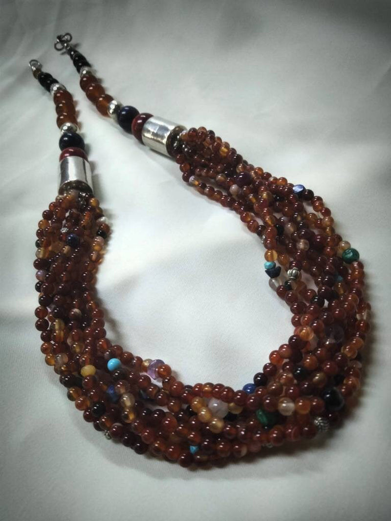 Morocco - Magnificent Multi-Strand Gemstone Necklace, Berber Necklace, Ethnic, Evening Necklace, Agate Necklace, Boho Necklace.