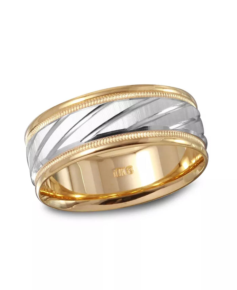 Men'S 14K Gold and 14K White Gold Ring, Spiral Dome Band