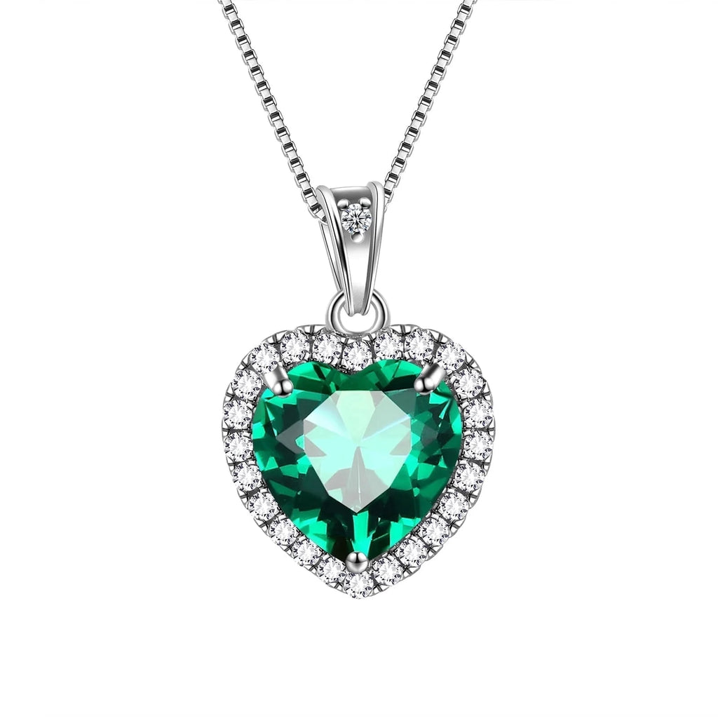 May Birthstone Necklace Women Green Heart Necklace Emerald Crystal CZ 925 Sterling Silver Pendant Jewelry Birthday Mother'S Day Gift