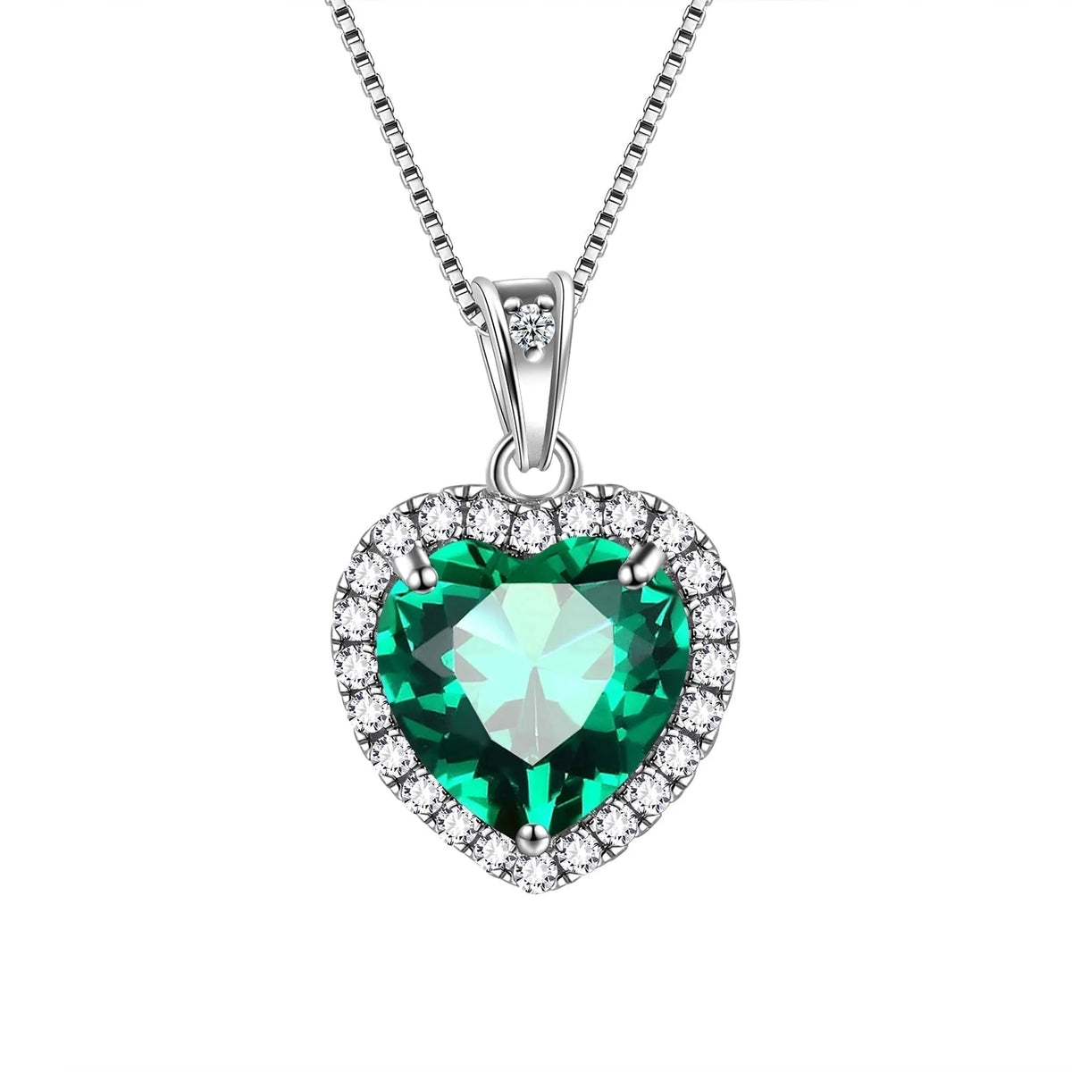 May Birthstone Necklace Women Green Heart Necklace Emerald Crystal CZ 925 Sterling Silver Pendant Jewelry Birthday Mother'S Day Gift
