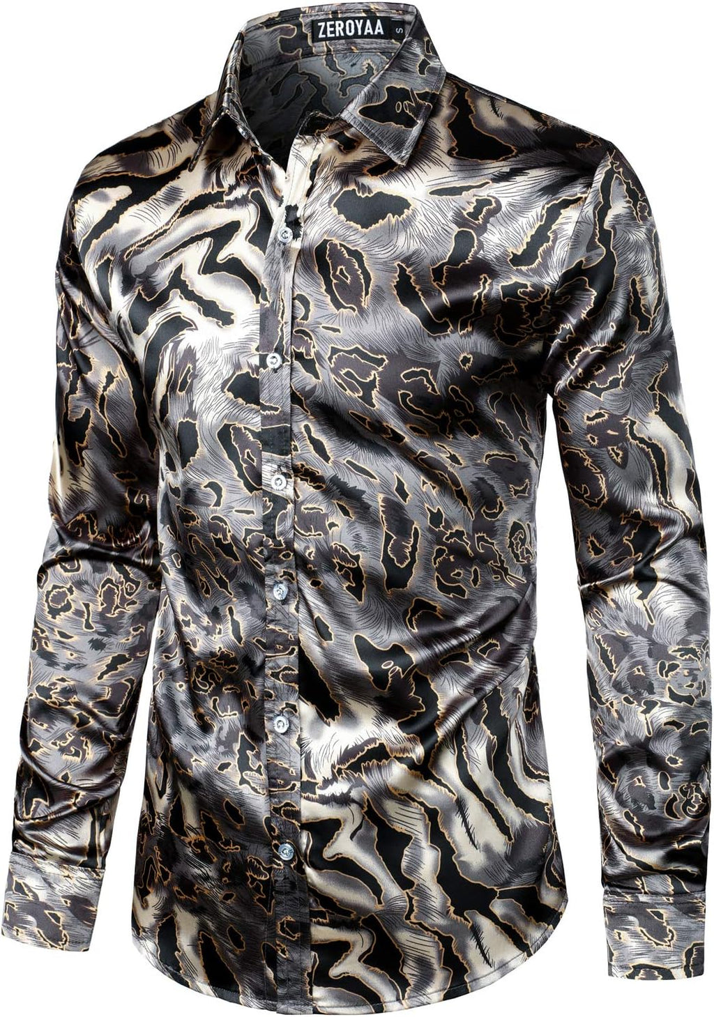 Men'S Printed Design Satin Button up Dress Shirt