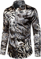 Men'S Printed Design Satin Button up Dress Shirt