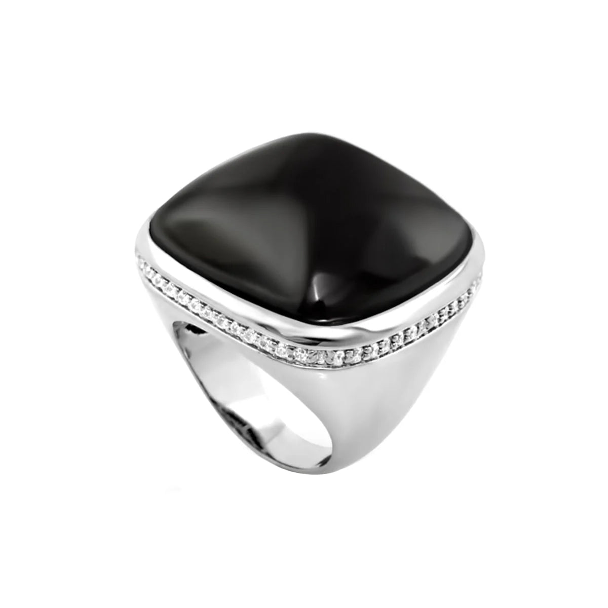 Chunky Town Ring — Pavé-Trim Cushion