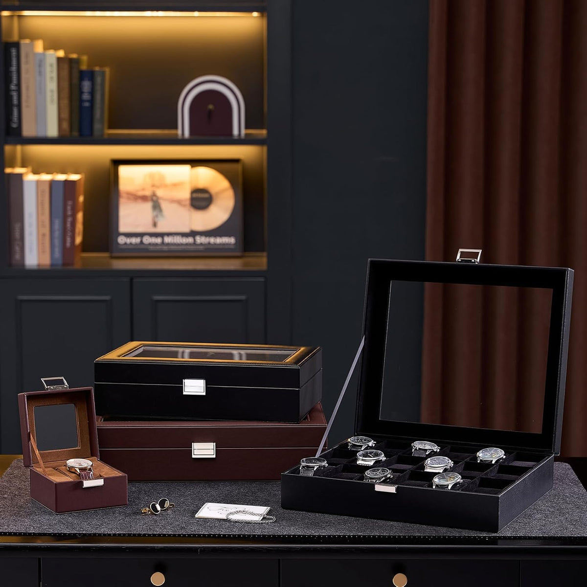 Watch Box Organizer, 18 Slot Watch Display Case, Allblack