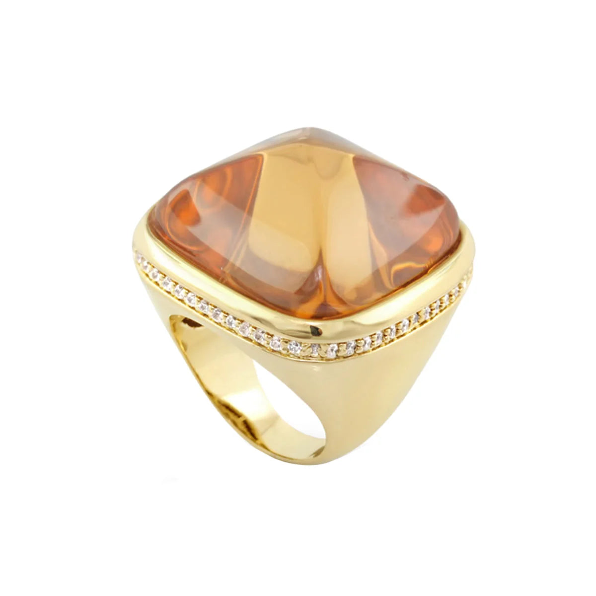 Chunky Town Ring — Pavé-Trim Cushion
