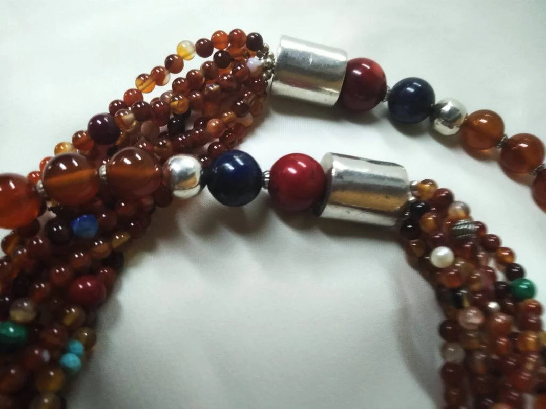 Morocco - Magnificent Multi-Strand Gemstone Necklace, Berber Necklace, Ethnic, Evening Necklace, Agate Necklace, Boho Necklace.