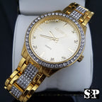 Mens Elgin Luxury Elegant Gold Genuine Diamonds Stainless Steel Watch & Bracelet