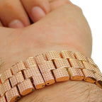 Men'S "Hour Marks" Iced Rose Gold Plated 8" Watch & Bracelet Simulated CZ Set