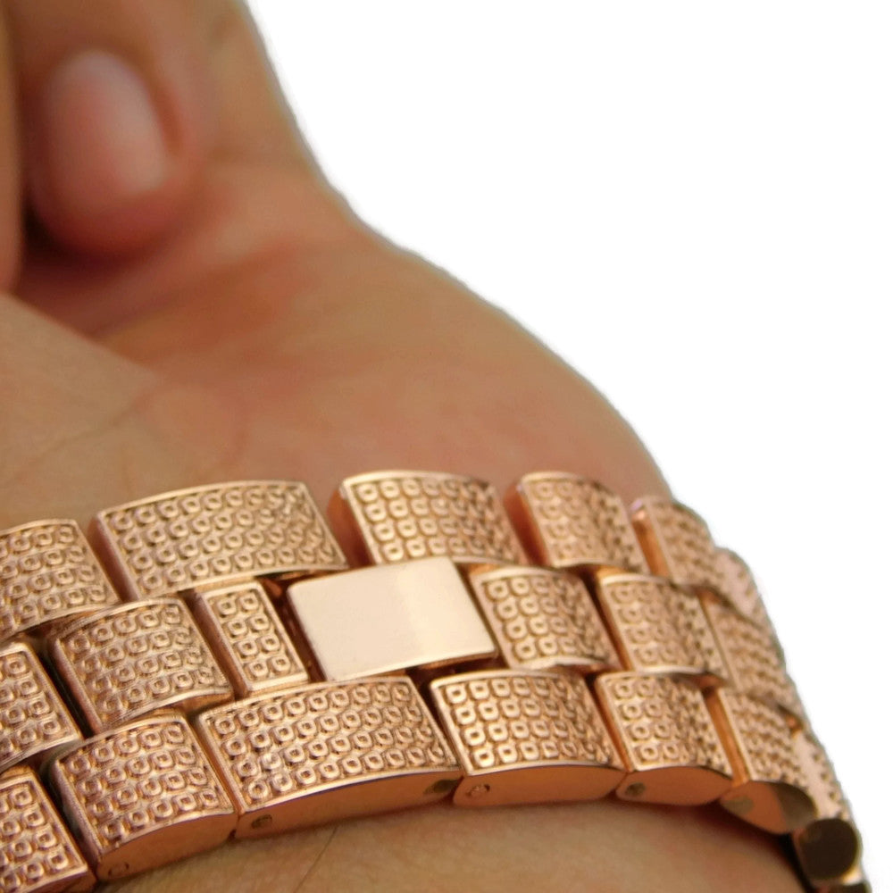 Men'S "Hour Marks" Iced Rose Gold Plated 8" Watch & Bracelet Simulated CZ Set