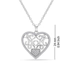 925 Sterling Silver Light-Weight CZ Filigree Heart Pendant Necklace Jewelry Gifts for Women and Teen 18" Inch