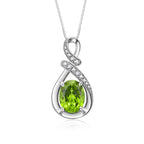 Necklace Sterling Silver 925 Classic Designer Necklace Gemstone & Diamonds Pendant with 18" Chain 9X7MM Peridot August Birthstone Womens Jewelry Silver Necklace