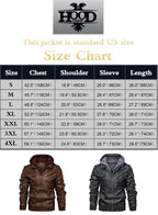 Men'S Pu Faux Leather Jacket with Removable Hood Brown 2XL