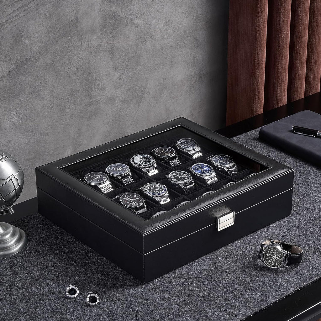 Watch Box Organizer, 18 Slot Watch Display Case, Allblack