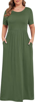 Women plus Size Maxi Dress Short Sleeve round Neck Loose Fit A-Line