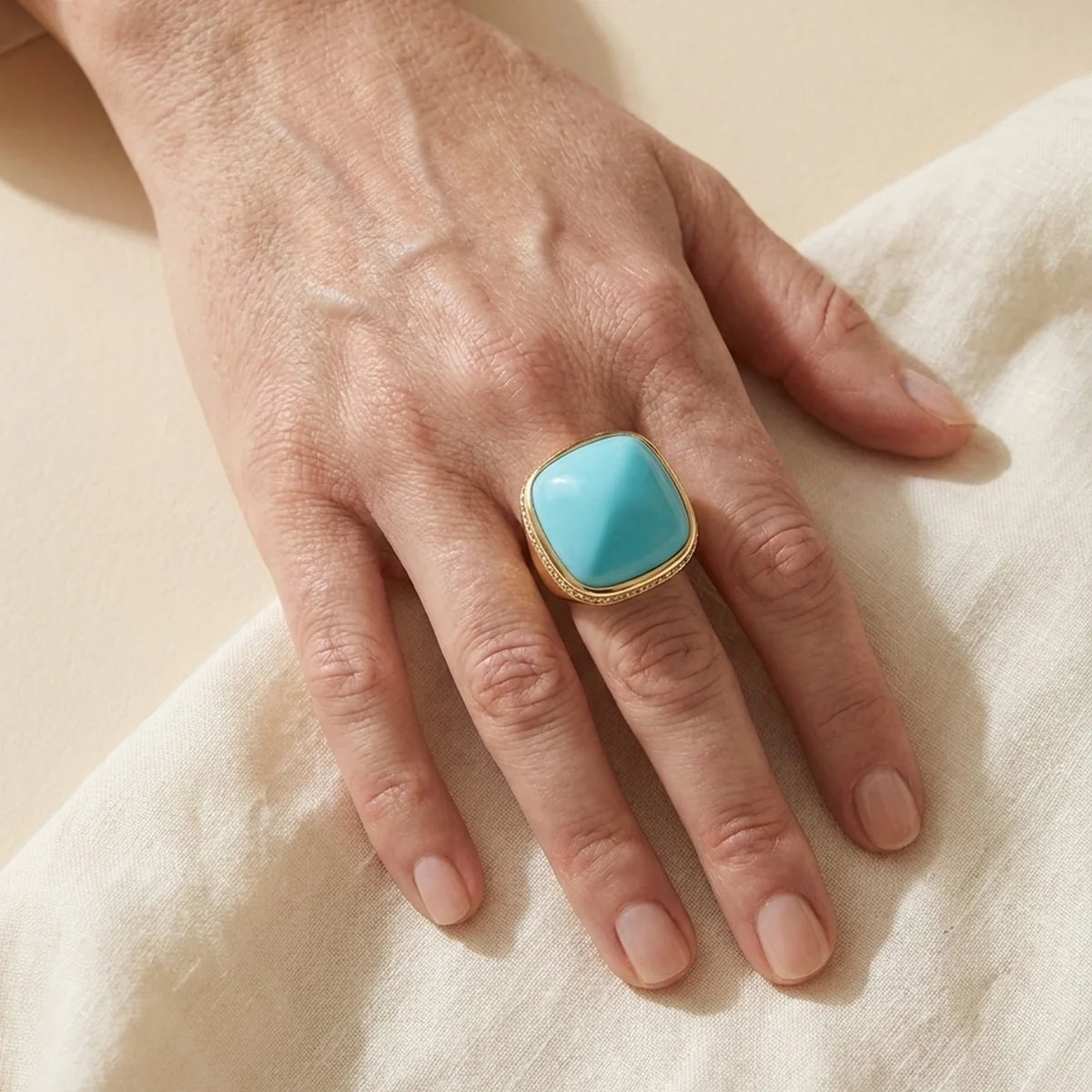 Chunky Town Ring — Pavé-Trim Cushion