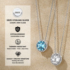 Birthstone Necklace for Women Pure 925 Sterling Silver Necklaces March round Blue Aquamarine Crystal Pendant Gifts for Everyday Wear Birthday Graduation