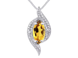 Necklace Sterling Silver 925 Designer Necklace Marquise Gemstone & Diamonds Pendant 18" Chain 10X5MM Citrine November Birthstone Womens Jewelry Silver Necklace