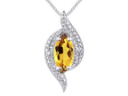 Necklace Sterling Silver 925 Designer Necklace Marquise Gemstone & Diamonds Pendant 18" Chain 10X5MM Citrine November Birthstone Womens Jewelry Silver Necklace