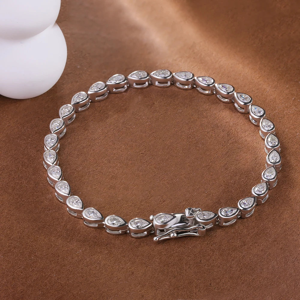 Certified 0.2Carat Waterdrop Moissanite Tennis Bracelets Bezel Set 925 Sterling Silver Pear Cut Diamond Bracelet for Women