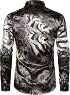 Men'S Printed Design Satin Button up Dress Shirt