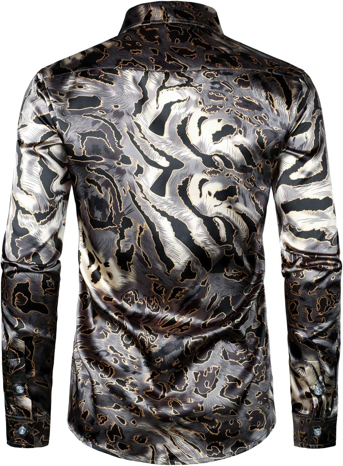Men'S Printed Design Satin Button up Dress Shirt