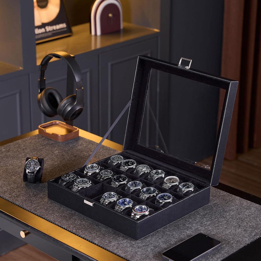 Watch Box Organizer, 18 Slot Watch Display Case, Allblack