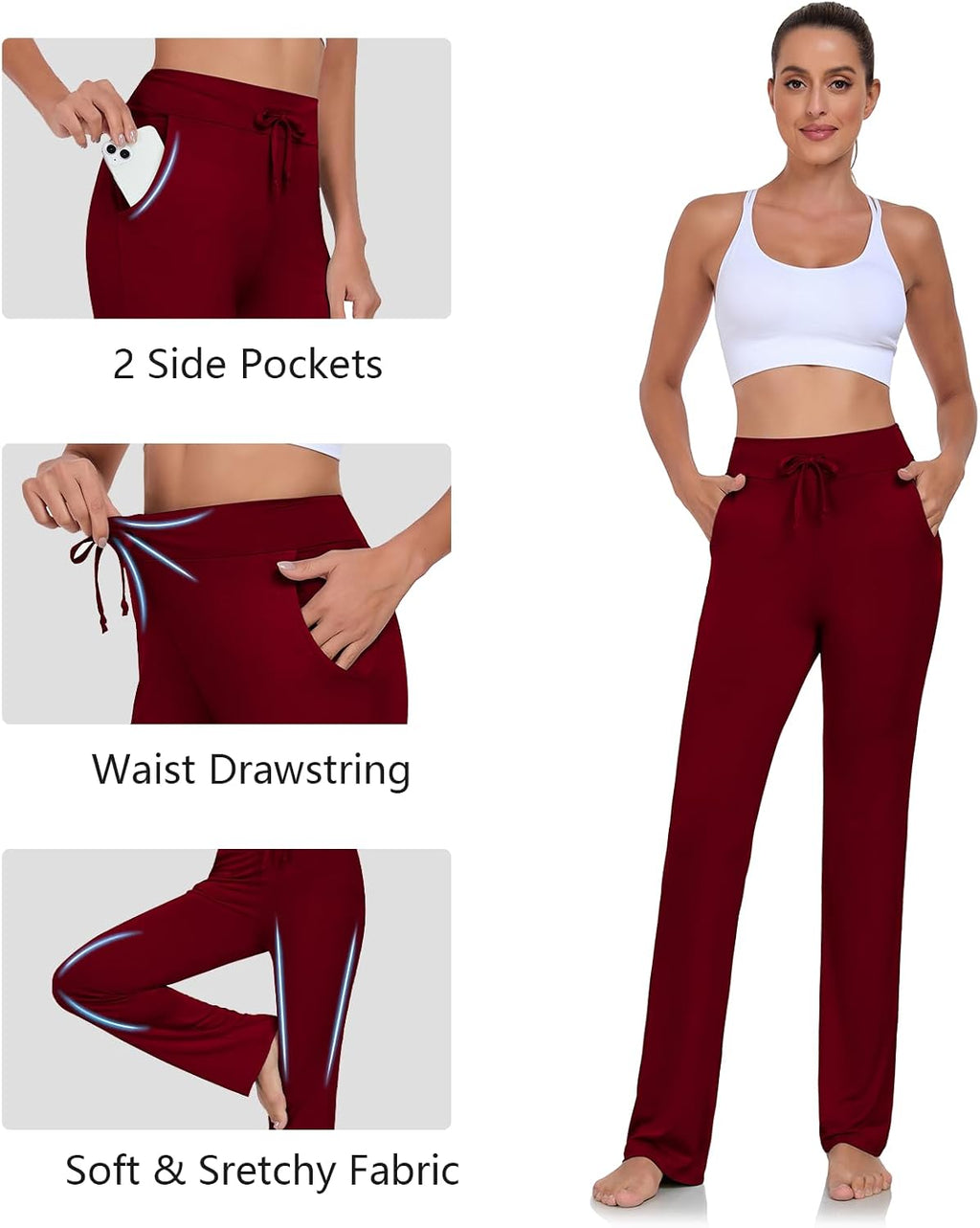 Womens Yoga Pants with Pockets Straight-Leg Loose Comfy Modal Drawstring Lounge Running Long Active Casual Sweatpants