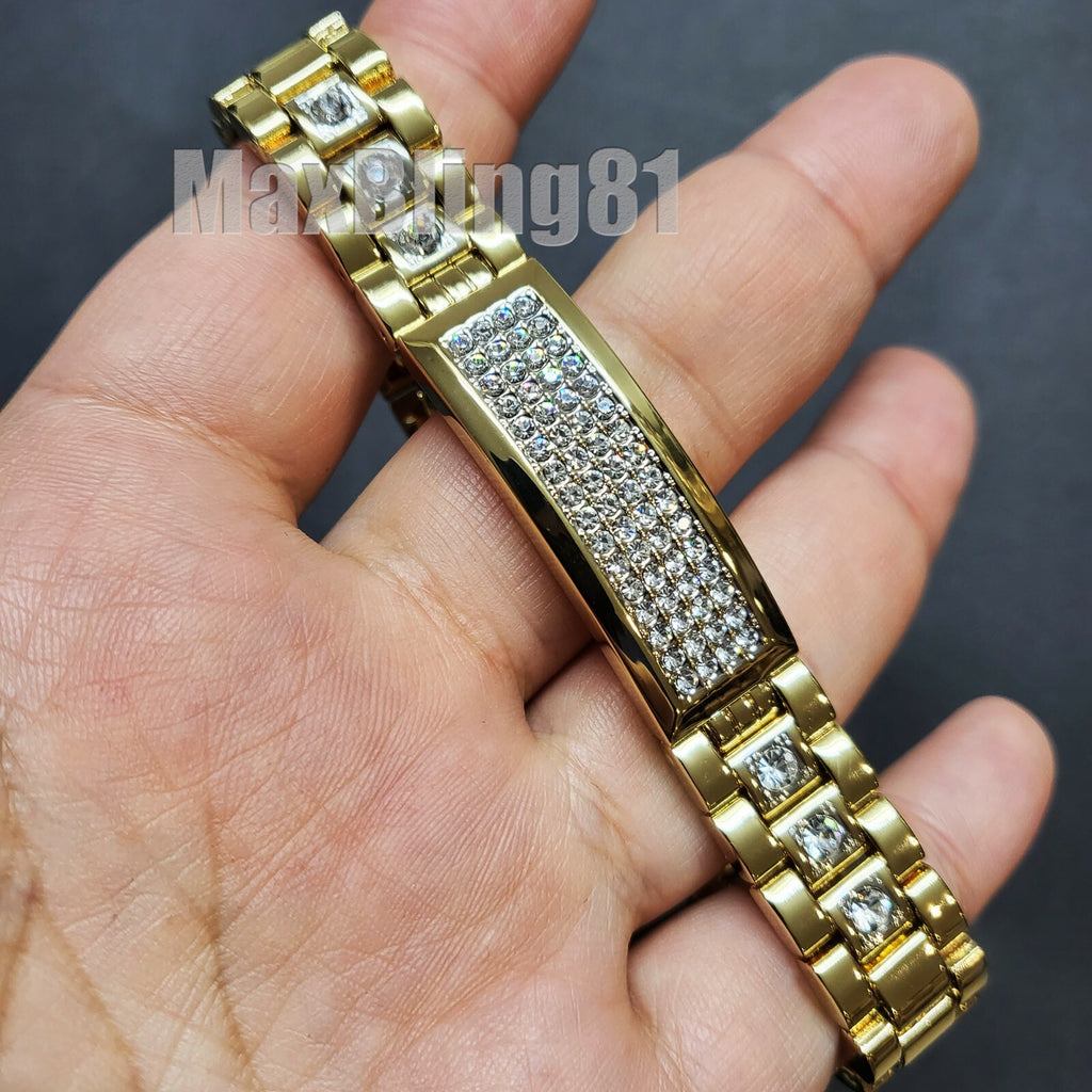 Mens Elgin Luxury Elegant Gold Genuine Diamonds Stainless Steel Watch & Bracelet