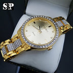 Mens Elgin Luxury Elegant Gold Genuine Diamonds Stainless Steel Watch & Bracelet