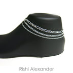 925 Sterling Silver Figaro Link Anklet Stamped .925 Italy All Sizes