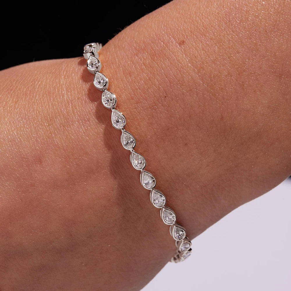 Certified 0.2Carat Waterdrop Moissanite Tennis Bracelets Bezel Set 925 Sterling Silver Pear Cut Diamond Bracelet for Women
