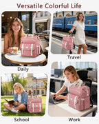 Backpack for Women,Wide Open Work Large Student Bookbag for 15.6 Inch Laptop,Doctor Teacher Nurse College School Travel Bag,Water Resistant Laptop Bookbag Computer Back Pack Pink