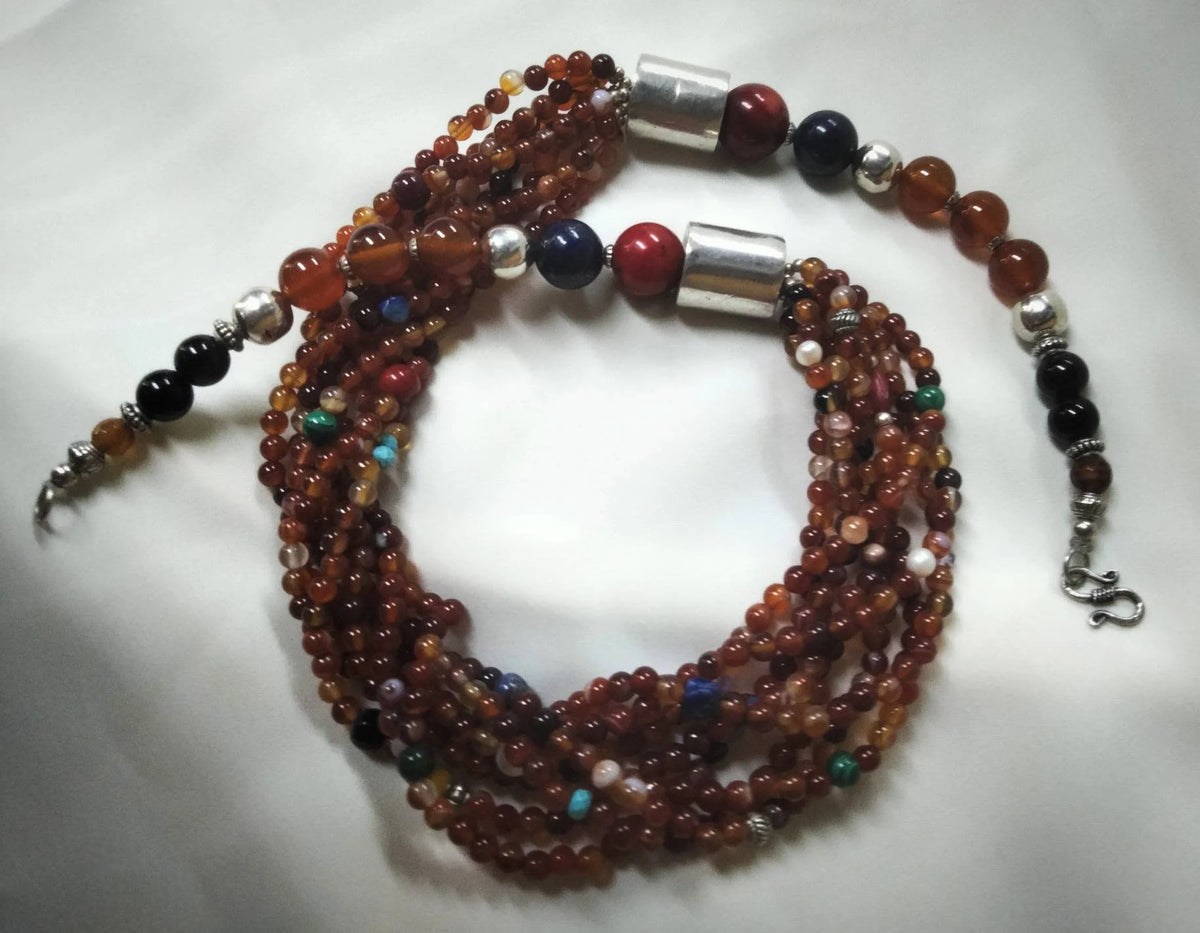 Morocco - Magnificent Multi-Strand Gemstone Necklace, Berber Necklace, Ethnic, Evening Necklace, Agate Necklace, Boho Necklace.