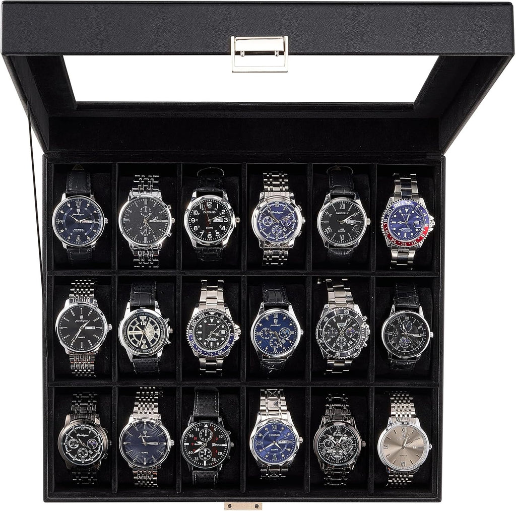 Watch Box Organizer, 18 Slot Watch Display Case, Allblack