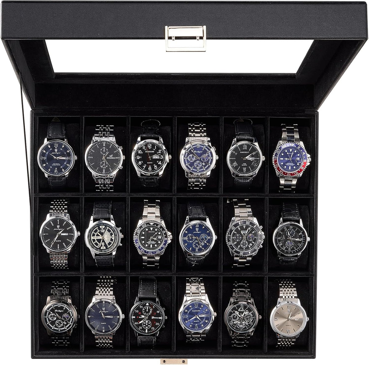 Watch Box Organizer, 18 Slot Watch Display Case, Allblack