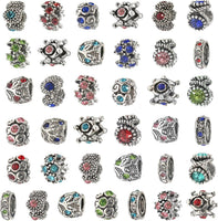 TOAOB 60Pcs Assorted European Beads Large Hole Spacer Beads Antique Silver Rhinestone Charms Supplies for Bracelet Necklace Jewelry Making
