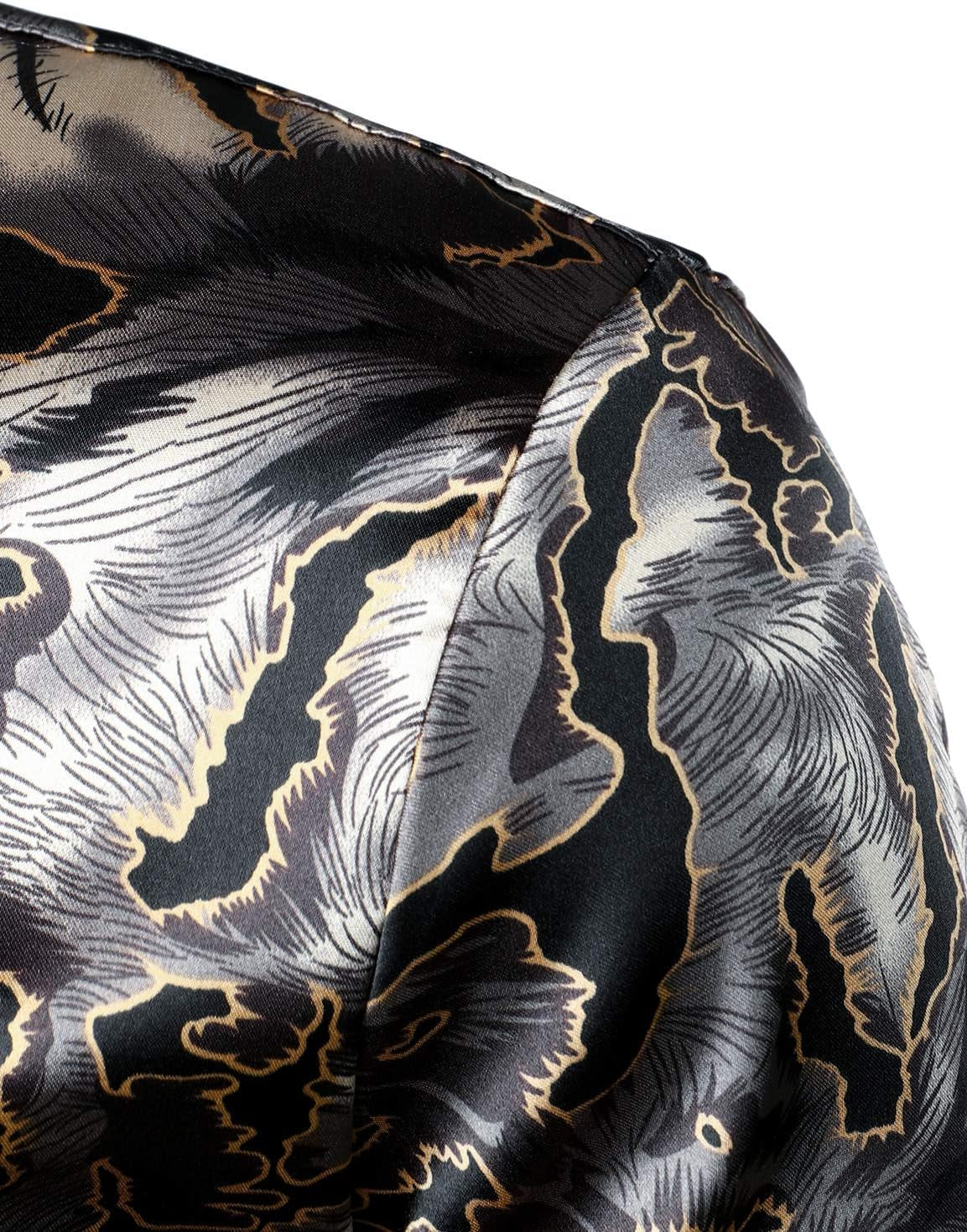 Men'S Printed Design Satin Button up Dress Shirt